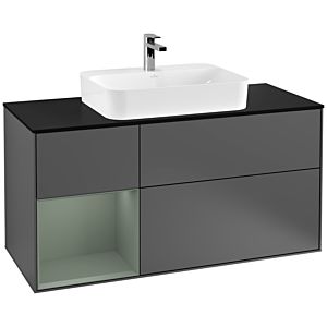 Villeroy and Boch Finion Villeroy and Boch Finion G412GMGK 120cm, cover plate black matt, emotion, shelf on the left Olive Matt Lacquer , anthracite matt