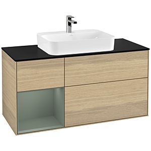 Villeroy and Boch Finion Villeroy and Boch Finion G412GMPC 120cm, cover plate black matt, Emotion, shelf on the left Olive Matt Lacquer , Oak Veneer