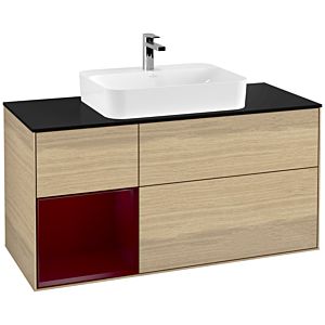 Villeroy und Boch Finion Waschtischunterschrank G412HBPC 120cm, Abdeckplatte black matt, Emotion, Regal links Peony, Oak Veneer
