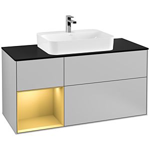 Villeroy und Boch Finion Waschtischunterschrank G412HFGJ 120cm, Abdeckplatte black matt, Emotion, Regal links Gold matt, Light grey matt