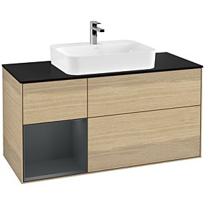 Villeroy und Boch Finion Waschtischunterschrank G412HGPC 120cm, Abdeckplatte black matt, Emotion, Regal links Midnight Blue Matt Lacquer, Oak Veneer