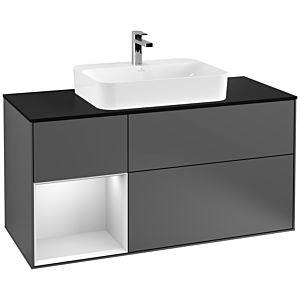 Villeroy et Boch Finion Villeroy et Boch G412MTGK 120cm, plaque de finition noir mat, Emotion, étagère gauche laqué blanc mat, anthracite mat