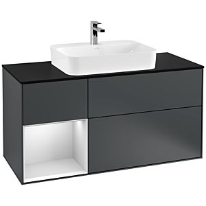 Villeroy und Boch Finion Waschtischunterschrank G412MTHG 120cm, Abdeckplatte black matt, Emotion, Regal links White matt lacquer, Midnight Blue Matt Lacquer