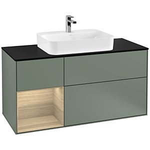 Villeroy and Boch Finion Villeroy and Boch Finion G412PCGM 120cm, cover plate black matt, Emotion, shelf on the left Oak Veneer , Olive Matt Lacquer