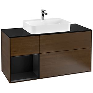 Villeroy and Boch Finion Villeroy and Boch Finion G412PDGN 120cm, cover plate black matt, emotion, shelf on the left black matt lacquer, walnut veneer