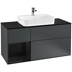 Villeroy und Boch Finion Waschtischunterschrank G412PHHG 120cm, Abdeckplatte black matt, Emotion, Regal links Glossy Black Lacquer, Midnight Blue Matt Lacquer