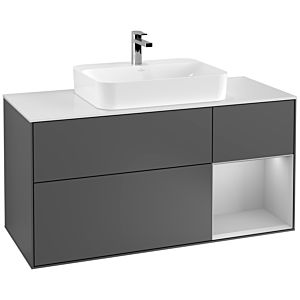 Villeroy und Boch Finion Waschtischunterschrank G421GJGK 120cm, Abdeckplatte white matt, Emotion, Regal rechts Light grey matt, Anthracite matt