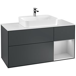Villeroy und Boch Finion Waschtischunterschrank G421GJHG 120cm, Abdeckplatte white matt, Emotion, Regal rechts Light grey matt, Midnight Blue Matt Lacquer