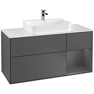 Villeroy und Boch Finion Waschtischunterschrank G421GKGK 120cm, Abdeckplatte white matt, Emotion, Regal rechts Anthracite matt, Anthracite matt