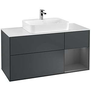Villeroy und Boch Finion Waschtischunterschrank G421GKHG 120cm, Abdeckplatte white matt, Emotion, Regal rechts Anthracite matt, Midnight Blue Matt Lacquer