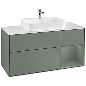 Villeroy and Boch Finion Villeroy and Boch Finion G421GMGM 120cm, cover plate white matt, Emotion, shelf on the right olive matt, Olive Matt Lacquer