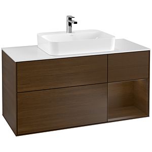 Villeroy et Boch Finion Villeroy et Boch G421GNGN 120cm, plaque de finition blanc mat, émotion, étagère à droite Placage noyer, Placage noyer