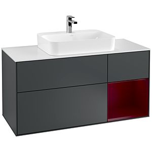 Villeroy und Boch Finion Waschtischunterschrank G421HBHG 120cm, Abdeckplatte white matt, Emotion, Regal rechts Peony matt, Midnight Blue Matt Lacquer