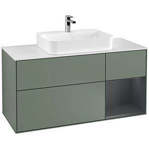Villeroy und Boch Finion Waschtischunterschrank G421HGGM 120cm, Abdeckplatte white matt, Emotion, Regal rechts Midnight Blue matt, Olive Matt Lacquer