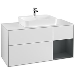 Villeroy und Boch Finion Waschtischunterschrank G421HGMT 120cm, Abdeckplatte white matt, Emotion, Regal rechts Midnight Blue matt, White matt lacquer