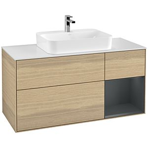 Villeroy and Boch Finion Villeroy and Boch Finion G421HGPC 120cm, cover plate matt white, Emotion, shelf on the right Midnight Blue matt, Oak Veneer