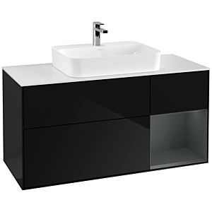 Villeroy und Boch Finion Waschtischunterschrank G421HGPH 120cm, Abdeckplatte white matt, Emotion, Regal rechts Midnight Blue matt, Glossy Black Lacquer