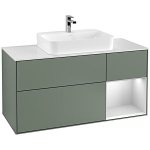 Villeroy and Boch Finion Villeroy and Boch Finion G421MTGM 120cm, cover plate white matt, Emotion, shelf right white matt, Olive Matt Lacquer