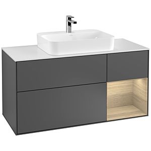 Villeroy und Boch Finion Waschtischunterschrank G421PCGK 120cm, Abdeckplatte white matt, Emotion, Regal rechts Oak veneer, Anthracite matt