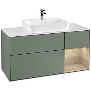 Villeroy and Boch Finion Villeroy and Boch Finion G421PCGM 120cm, cover plate matt white, emotion, shelf right Olive Matt Lacquer veneer, Olive Matt Lacquer