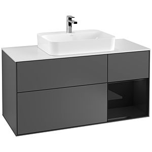 Villeroy und Boch Finion Waschtischunterschrank G421PHGK 120cm, Abdeckplatte white matt, Emotion, Regal rechts Glossy Black, Anthracite matt