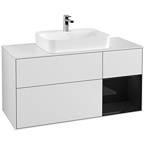 Villeroy und Boch Finion Waschtischunterschrank G421PHMT 120cm, Abdeckplatte white matt, Emotion, Regal rechts Glossy Black, White matt lacquer