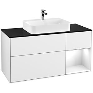 Villeroy and Boch Finion Villeroy and Boch Finion G422GFGF 120cm, cover plate black matt, Emotion, shelf on the right Glossy white, Glossy white lacquer
