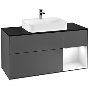Villeroy and Boch Finion Villeroy and Boch Finion G422GFGK 120cm, cover plate black matt, Emotion, shelf on the right Glossy white, Anthracite matt