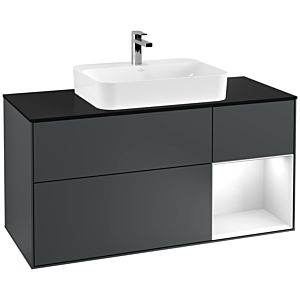 Villeroy und Boch Finion Waschtischunterschrank G422GFHG 120cm, Abdeckplatte black matt, Emotion, Regal rechts Glossy white, Midnight Blue Matt Lacquer