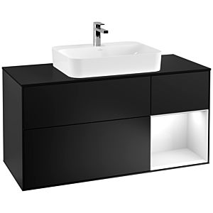 Villeroy und Boch Finion Waschtischunterschrank G422GFPD 120cm, Abdeckplatte black matt, Emotion, Regal rechts Glossy white, Black matt lacquer