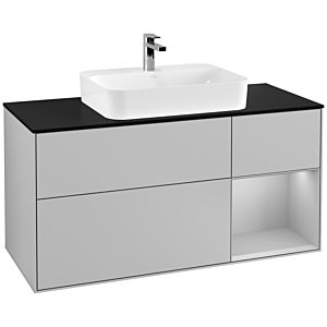 Villeroy und Boch Finion Waschtischunterschrank G422GJGJ 120cm, Abdeckplatte black matt, Emotion, Regal rechts Light grey matt, Light grey matt