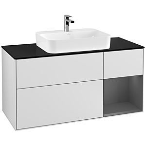 Villeroy und Boch Finion Waschtischunterschrank G422GKMT 120cm, Abdeckplatte black matt, Emotion, Regal rechts Anthracite matt, White matt lacquer
