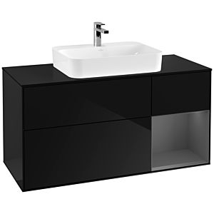 Villeroy und Boch Finion Waschtischunterschrank G422GKPH 120cm, Abdeckplatte black matt, Emotion, Regal rechts Anthracite matt, Glossy Black Lacquer