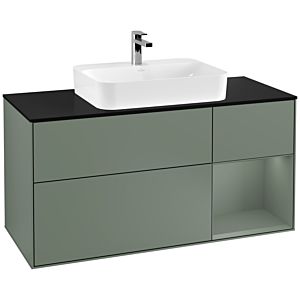 Villeroy et Boch Finion Villeroy et Boch G422GMGM 120cm, plaque de finition noir mat, Emotion, étagère à droite olive mat, Olive Matt Lacquer