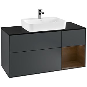 Villeroy und Boch Finion Waschtischunterschrank G422GNHG 120cm, Abdeckplatte black matt, Emotion, Regal rechts Walnut veneer, Midnight Blue Matt Lacquer