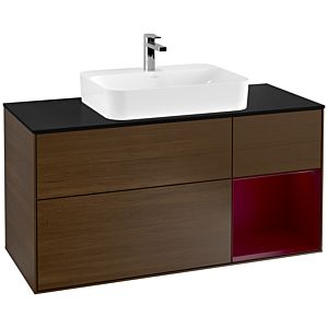 Villeroy et Boch Finion Villeroy et Boch G422HBGN 120cm, plaque de finition noir mat, émotion, étagère à droite Peony mat, placage Peony