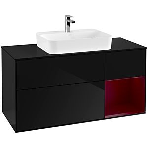 Villeroy und Boch Finion Waschtischunterschrank G422HBPH 120cm, Abdeckplatte black matt, Emotion, Regal rechts Peony matt, Glossy Black Lacquer