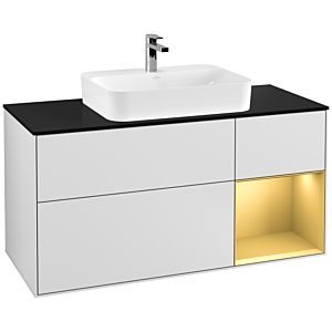 Villeroy and Boch Finion Villeroy and Boch Finion G422HFMT 120cm, cover plate black matt, Emotion, shelf right gold matt, white matt lacquer