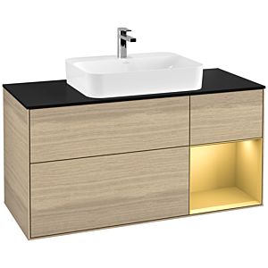 Villeroy and Boch Finion Villeroy and Boch Finion G422HFPC 120cm, cover plate black matt, Emotion, shelf right gold matt, Oak Veneer