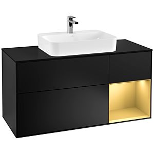 Villeroy und Boch Finion Waschtischunterschrank G422HFPD 120cm, Abdeckplatte black matt, Emotion, Regal rechts Gold matt, Black matt lacquer
