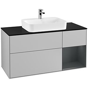Villeroy und Boch Finion Waschtischunterschrank G422HGGJ 120cm, Abdeckplatte black matt, Emotion, Regal rechts Midnight Blue matt, Light grey matt
