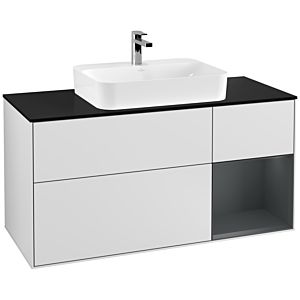 Villeroy und Boch Finion Waschtischunterschrank G422HGMT 120cm, Abdeckplatte black matt, Emotion, Regal rechts Midnight Blue matt, White matt lacquer
