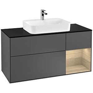 Villeroy et Boch Finion Villeroy et Boch G422PCGK 120cm, plaque de finition noir mat, émotion, étagère droite placage chêne, anthracite mat