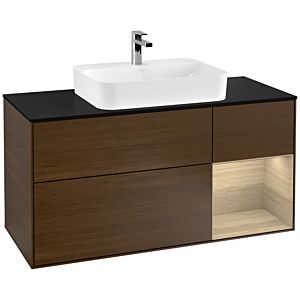 Villeroy und Boch Finion Waschtischunterschrank G422PCGN 120cm, Abdeckplatte black matt, Emotion, Regal rechts Oak veneer, Walnut veneer