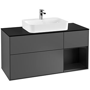 Villeroy et Boch Finion Villeroy et Boch G422PDGK 120cm, plaque de finition noir mat, émotion, étagère à droite noir mat, anthracite mat