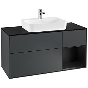 Villeroy und Boch Finion Waschtischunterschrank G422PDHG 120cm, Abdeckplatte black matt, Emotion, Regal rechts Black matt, Midnight Blue Matt Lacquer