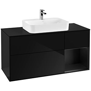 Villeroy und Boch Finion Waschtischunterschrank G422PDPH 120cm, Abdeckplatte black matt, Emotion, Regal rechts Black matt, Glossy Black Lacquer