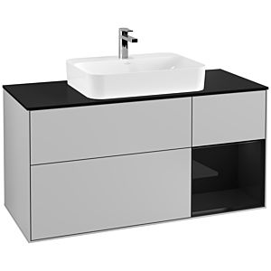 Villeroy und Boch Finion Waschtischunterschrank G422PHGJ 120cm, Abdeckplatte black matt, Emotion, Regal rechts Glossy Black, Light grey matt