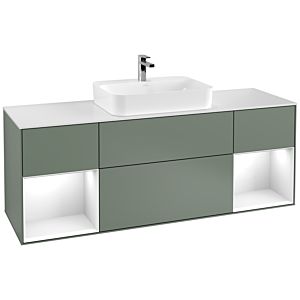 Villeroy and Boch Finion Villeroy and Boch Finion G451GFGM 160cm, cover plate matt white, Emotion, shelves Glossy white lacquer, Olive Matt Lacquer