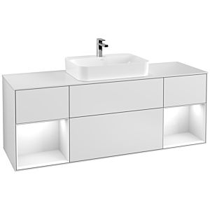 Villeroy et Boch Finion Villeroy et Boch G451GFMT 160cm, plaque de finition blanc mat, Emotion, étagères laqué blanc brillant, laqué blanc mat